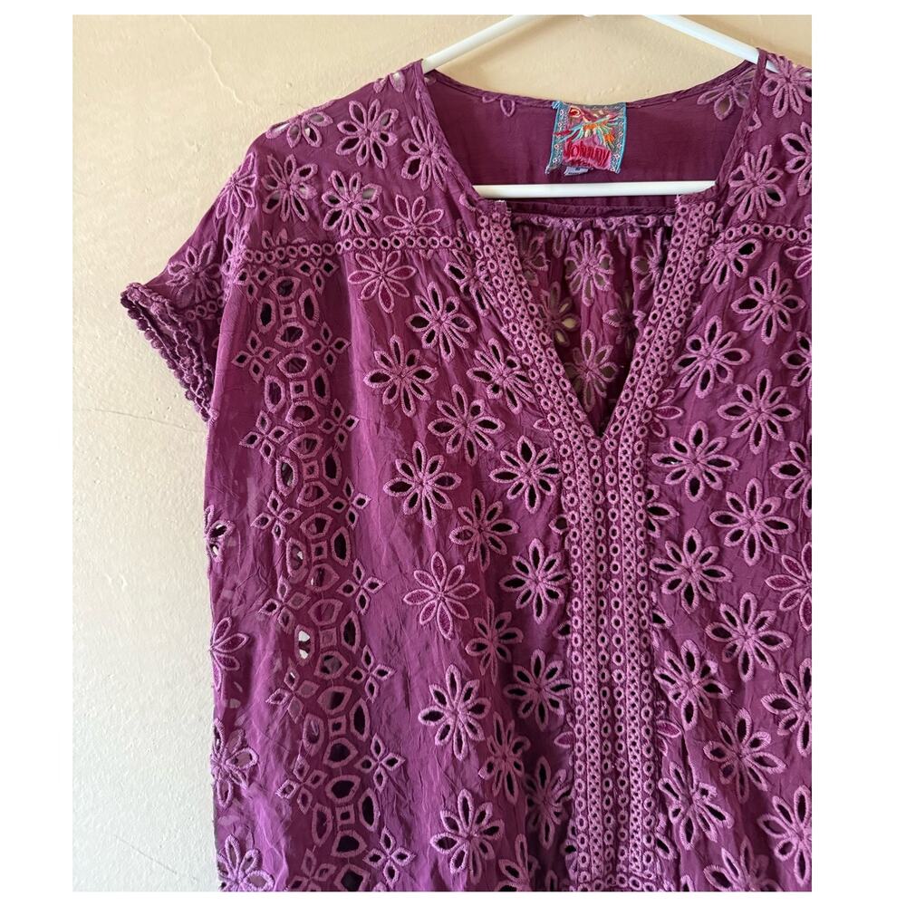Johnny Was Flower Eyelet Leith Shirt Blouse C19220 sz medium - Picture 2 of 5